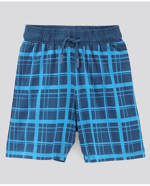 Pine Kids Biowash Half Sleeves Tee & Checked Shorts Nightwear Set - Grey Blue