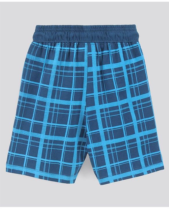 Pine Kids Biowash Half Sleeves Tee & Checked Shorts Nightwear Set - Grey Blue