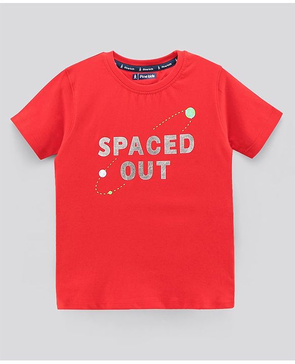 Pine Kids Biowashed Half Sleeves Night Suit Text Print - Red