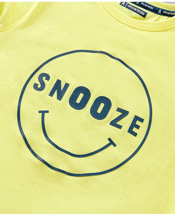 Pine Kids Biowash Half Sleeves Tee & Shorts Nightwear Set Snooze & Stripes Print - Lemon Yellow Blue