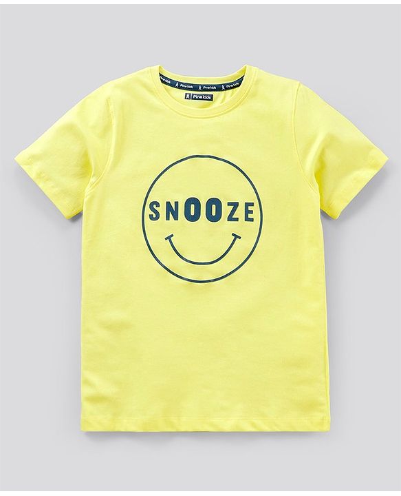 Pine Kids Biowash Half Sleeves Tee & Shorts Nightwear Set Snooze & Stripes Print - Lemon Yellow Blue