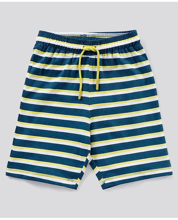 Pine Kids Biowash Half Sleeves Tee & Shorts Nightwear Set Snooze & Stripes Print - Lemon Yellow Blue