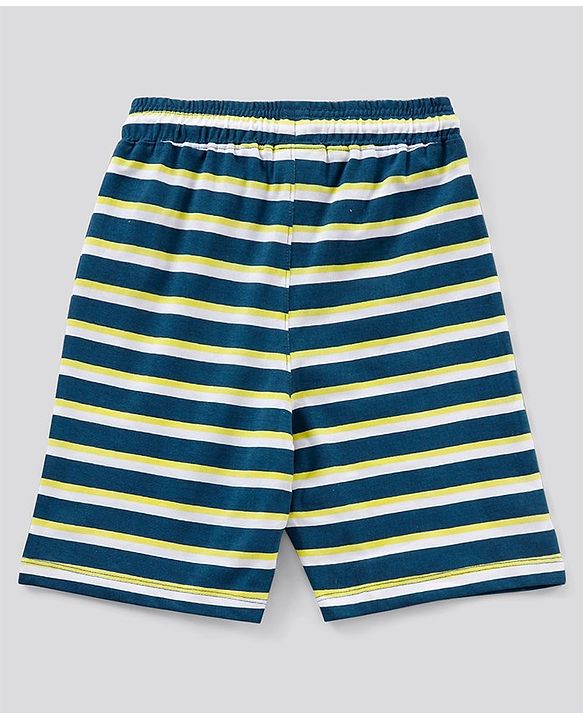 Pine Kids Biowash Half Sleeves Tee & Shorts Nightwear Set Snooze & Stripes Print - Lemon Yellow Blue