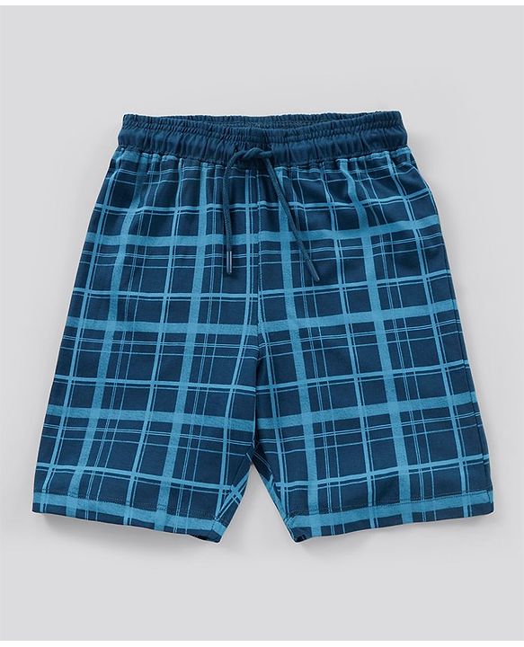 Pine Kids Biowash Half Sleeves Tee & Shorts Nightwear Set Football & Checks Print - Orange Blue