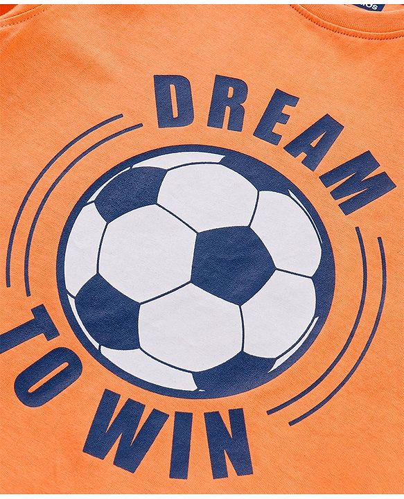 Pine Kids Biowash Half Sleeves Tee & Shorts Nightwear Set Football & Checks Print - Orange Blue