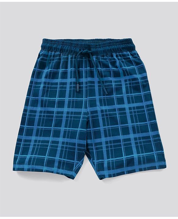 Pine Kids Biowash Half Sleeves Tee & Shorts Nightwear Set Football & Checks Print - Light & Navy Blue