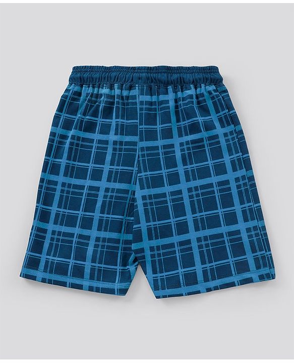 Pine Kids Biowash Half Sleeves Tee & Shorts Nightwear Set Football & Checks Print - Light & Navy Blue