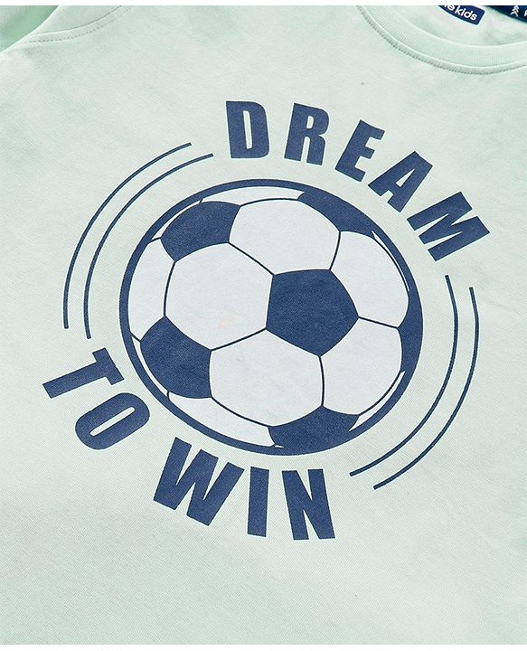 Pine Kids Biowash Half Sleeves Tee & Shorts Nightwear Set Football & Checks Print - Light & Navy Blue