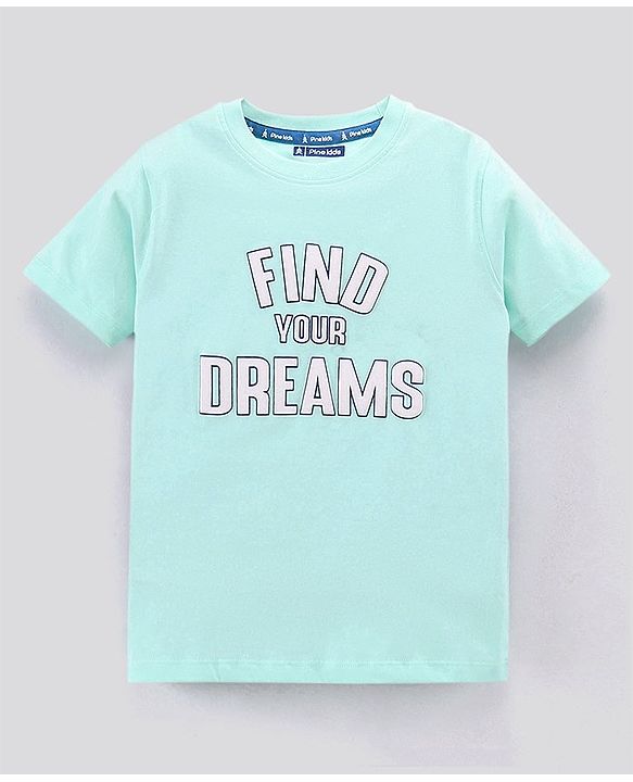 Pine Kids Half Sleeves Biowashed Night Suit Text Print - Sky Blue