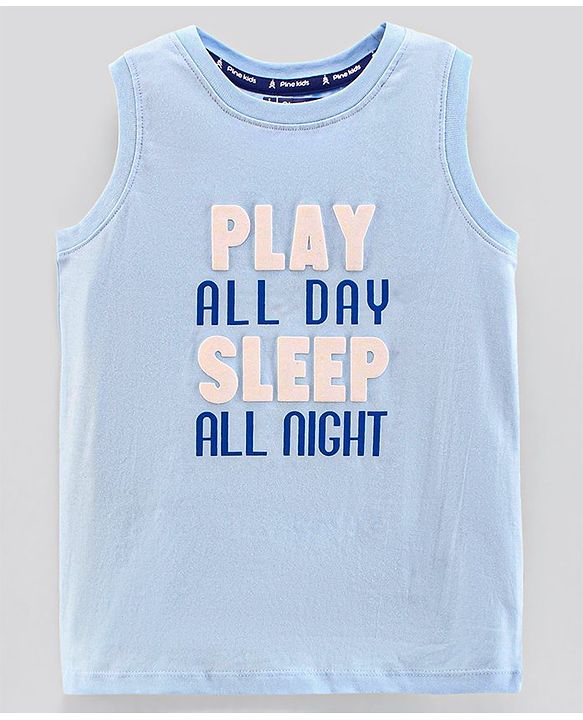 Pine Kids Biowash Sleeveless Tee & Shorts Text Print - Blue