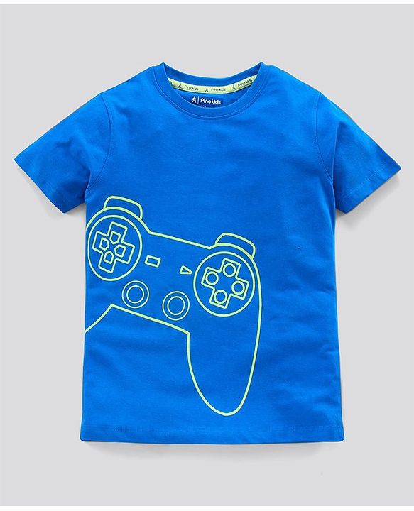 Pine Kids Biowashed Half Sleeves Night Suit Gaming Console Print - Blue Grey
