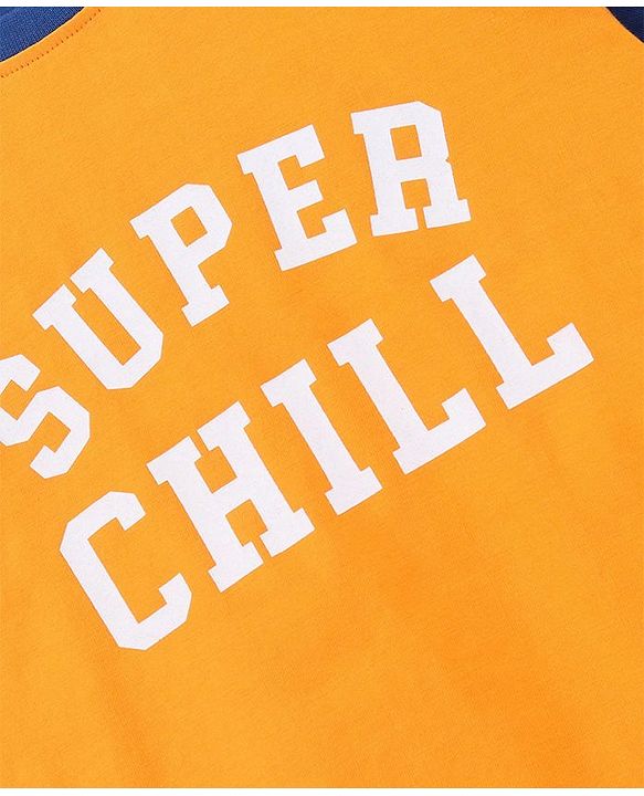 Pine Kids Biowash Half Sleeves Tee & Shorts Nightwear Text Print - Orange Blue