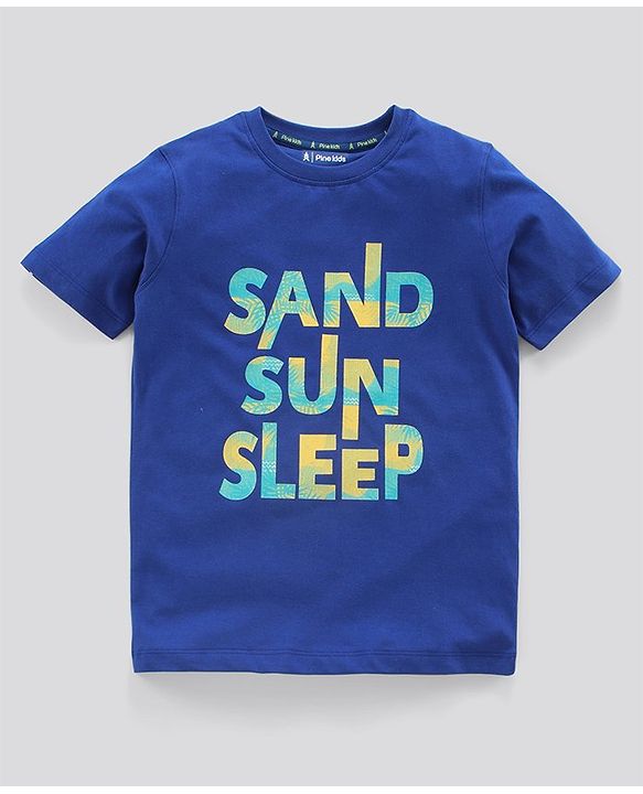 Pine Kids Biowashed Half Sleeves Night Suit Text Print - Royal Blue Yellow