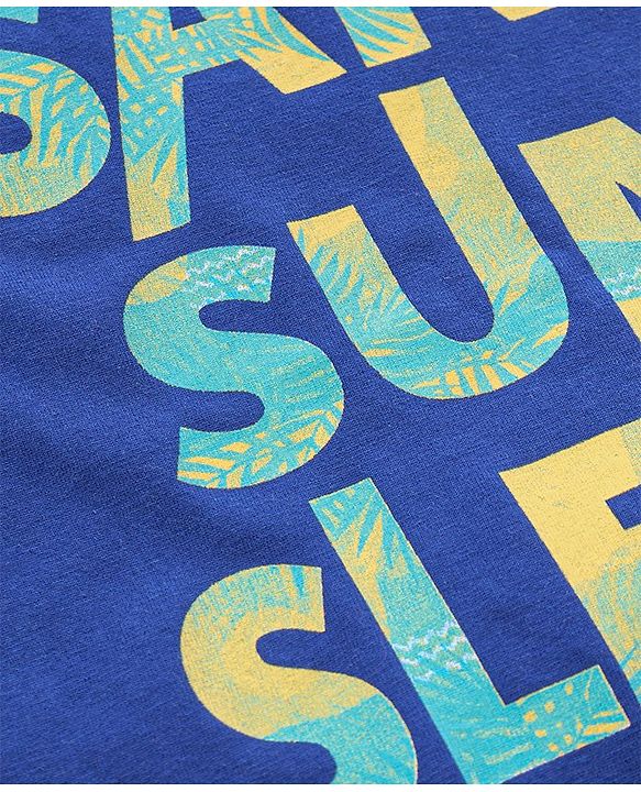 Pine Kids Biowashed Half Sleeves Night Suit Text Print - Royal Blue Yellow