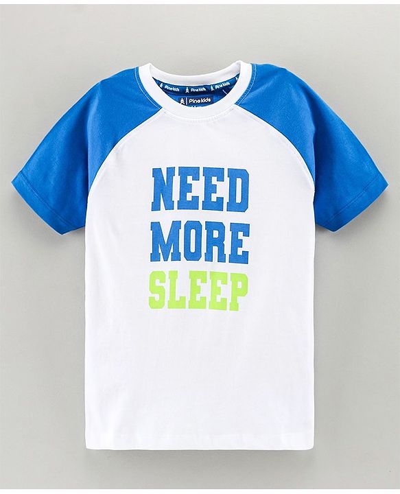 Pine Kids Biowashed Raglan Sleeves Tee & Shorts Text Print - White Light Green
