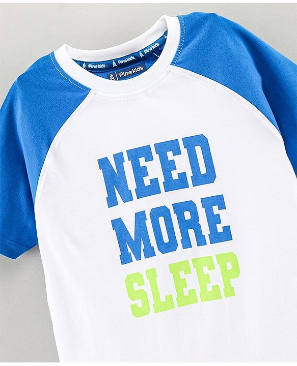 Pine Kids Biowashed Raglan Sleeves Tee & Shorts Text Print - White Light Green