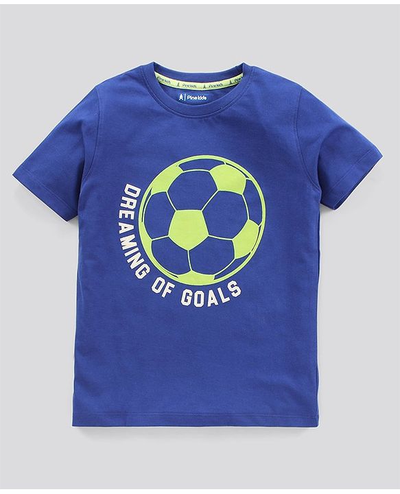 Pine Kids Biowashed Half Sleeves Night Suit Text & Football Print - Royal Blue Green