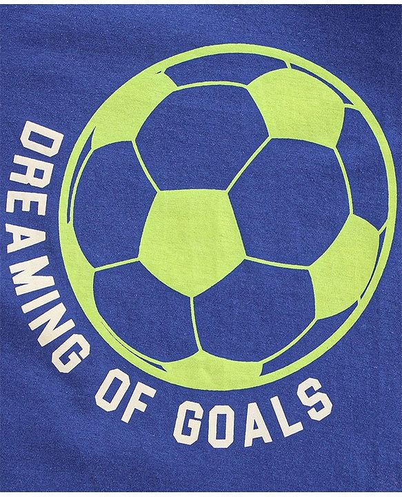 Pine Kids Biowashed Half Sleeves Night Suit Text & Football Print - Royal Blue Green