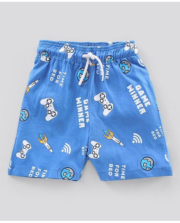 Pine Kids Biowash Half Sleeves Night Suit Game Winner Print - Light Blue