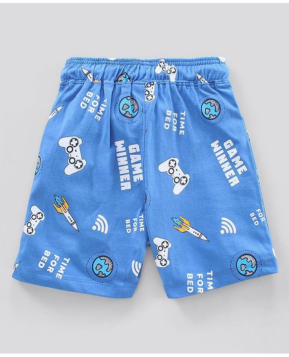 Pine Kids Biowash Half Sleeves Night Suit Game Winner Print - Light Blue