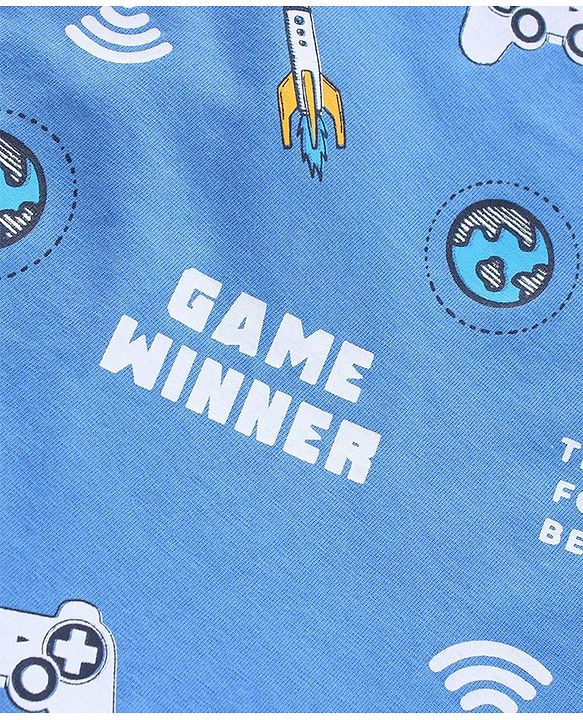 Pine Kids Biowash Half Sleeves Night Suit Game Winner Print - Light Blue