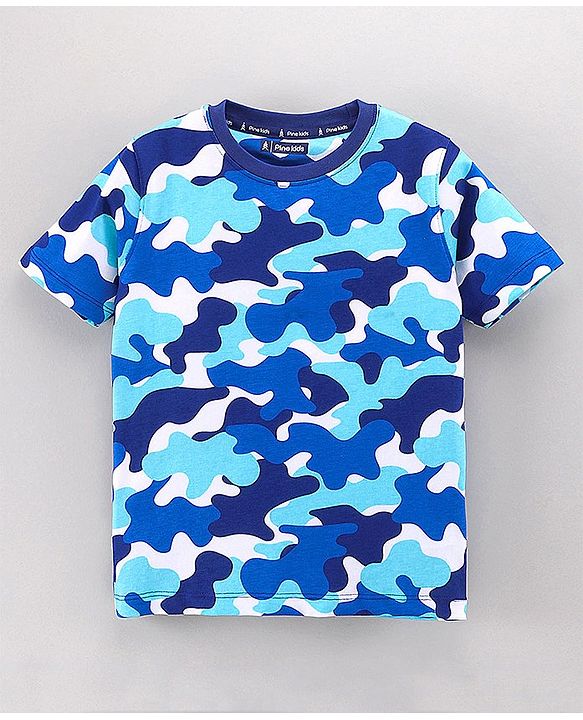 Pine Kids Half Sleeves Biowashed Night Suit Camo Print - Blue