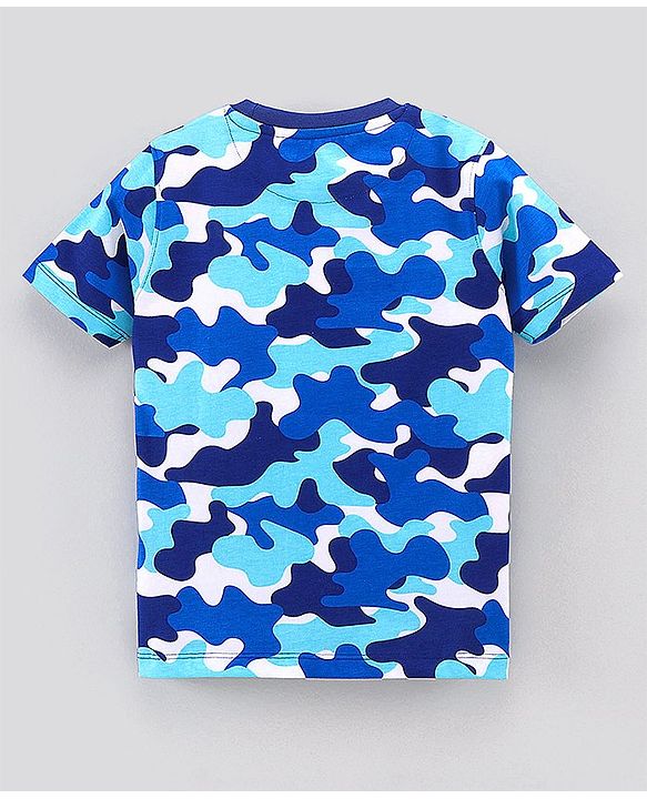 Pine Kids Half Sleeves Biowashed Night Suit Camo Print - Blue