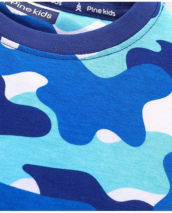 Pine Kids Half Sleeves Biowashed Night Suit Camo Print - Blue
