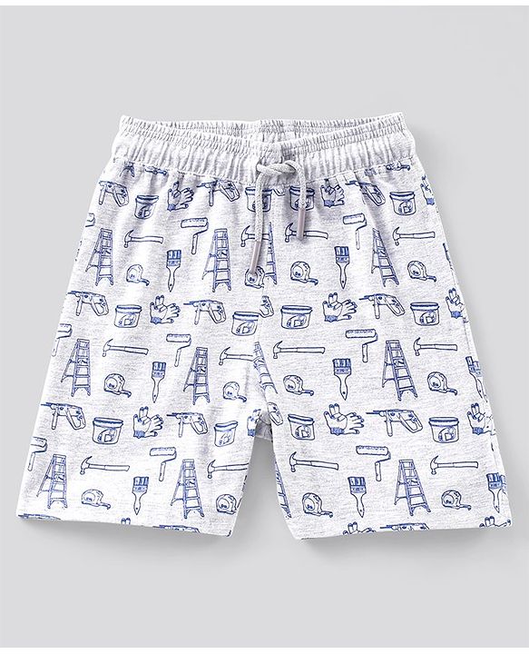 Pine Kids Half Sleeves Biowash T-Shirt & Shorts Nightwear Set Multi Print - Blue White