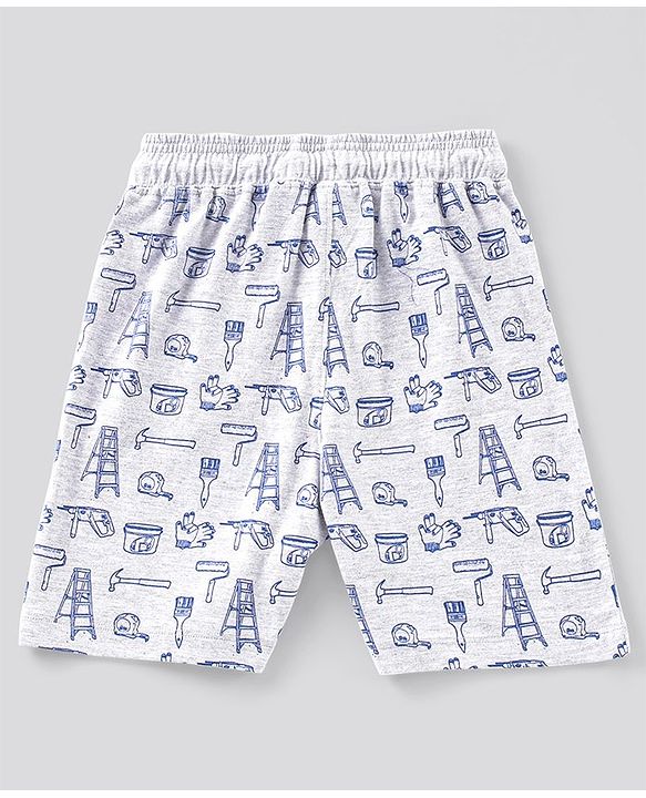 Pine Kids Half Sleeves Biowash T-Shirt & Shorts Nightwear Set Multi Print - Blue White