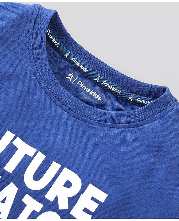 Pine Kids Half Sleeves Biowash T-Shirt & Shorts Nightwear Set Multi Print - Blue White