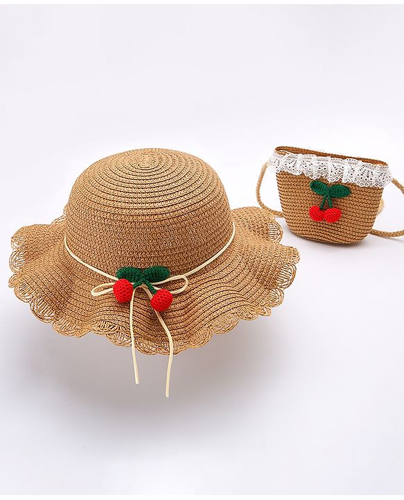 Babyhug Straw Hat With Bow & Purse - Brown