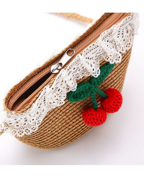 Babyhug Straw Hat With Bow & Purse - Brown