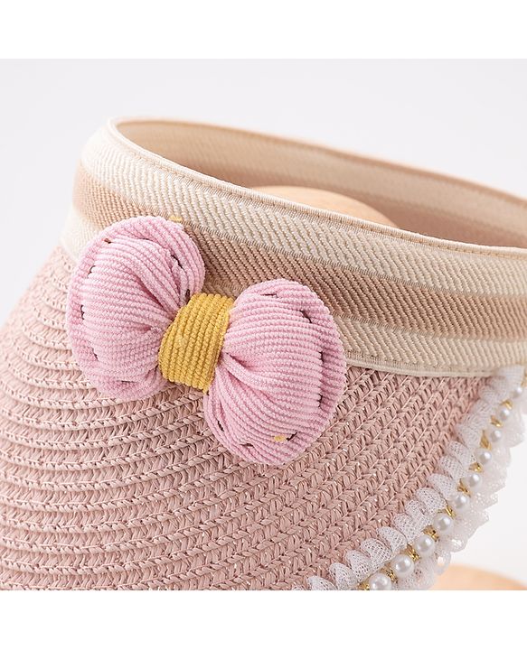 Babyhug Crochet Straw Hat With Bow Free Size - Pink