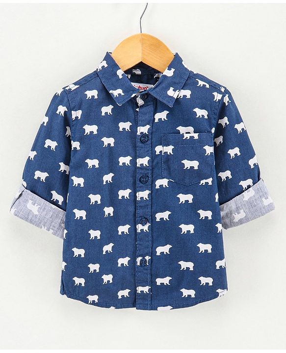 Babyhug Full Sleeves Cotton Shirt Bear Print- Blue