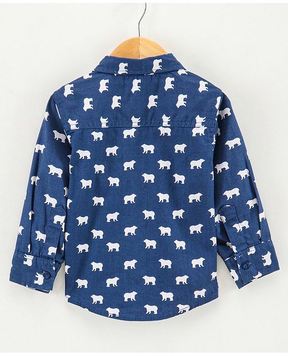 Babyhug Full Sleeves Cotton Shirt Bear Print- Blue