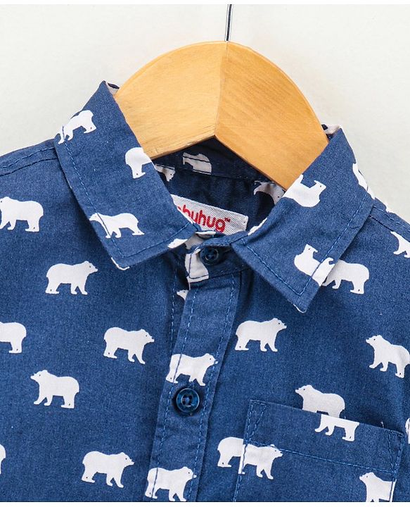 Babyhug Full Sleeves Cotton Shirt Bear Print- Blue