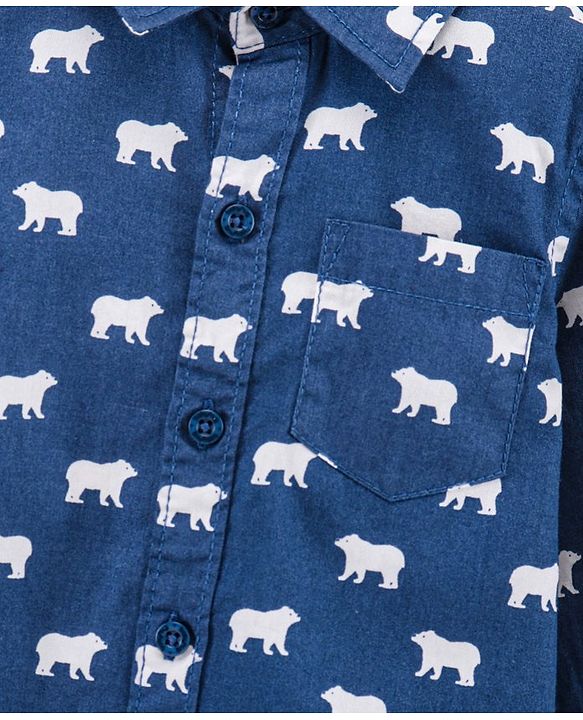 Babyhug Full Sleeves Cotton Shirt Bear Print- Blue