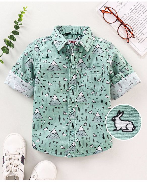 Babyhug Full Sleeves Cotton Shirt Rabbit Print- Green