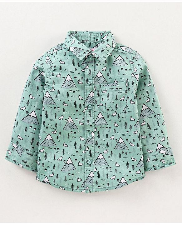 Babyhug Full Sleeves Cotton Shirt Rabbit Print- Green