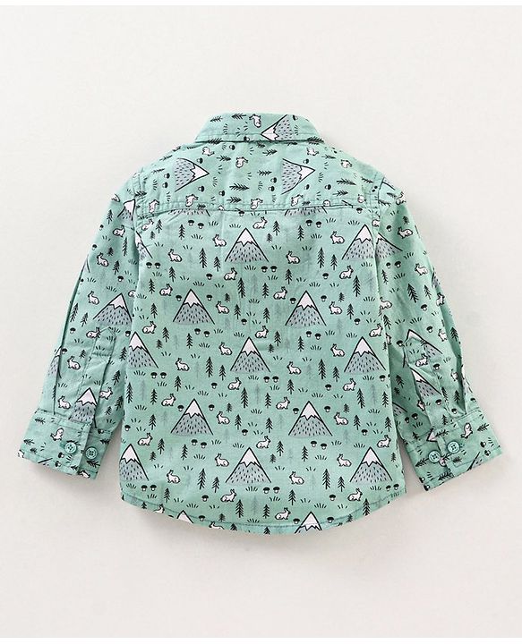 Babyhug Full Sleeves Cotton Shirt Rabbit Print- Green