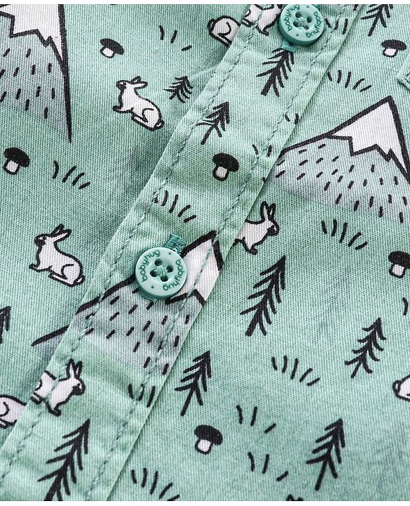 Babyhug Full Sleeves Cotton Shirt Rabbit Print- Green