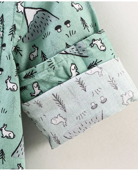 Babyhug Full Sleeves Cotton Shirt Rabbit Print- Green