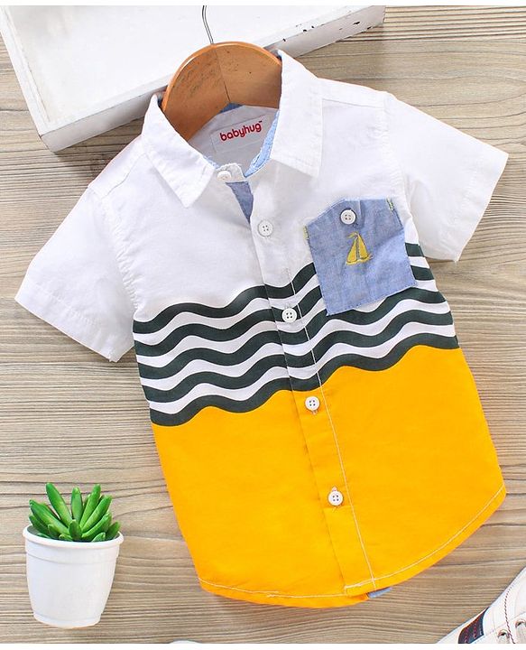 Babyhug Cotton Half Sleeves Shirt Printed - White Yellow