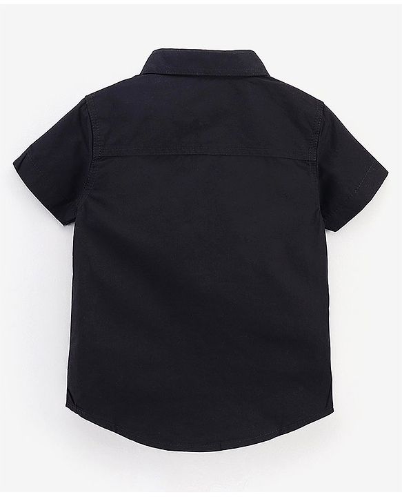Babyhug Half Sleeves Solid Party Shirt with Pocket and Bow - Black
