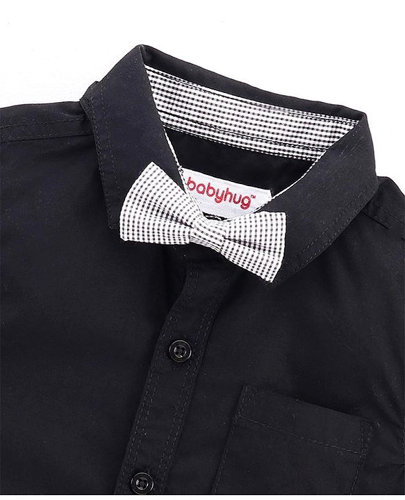 Babyhug Half Sleeves Solid Party Shirt with Pocket and Bow - Black