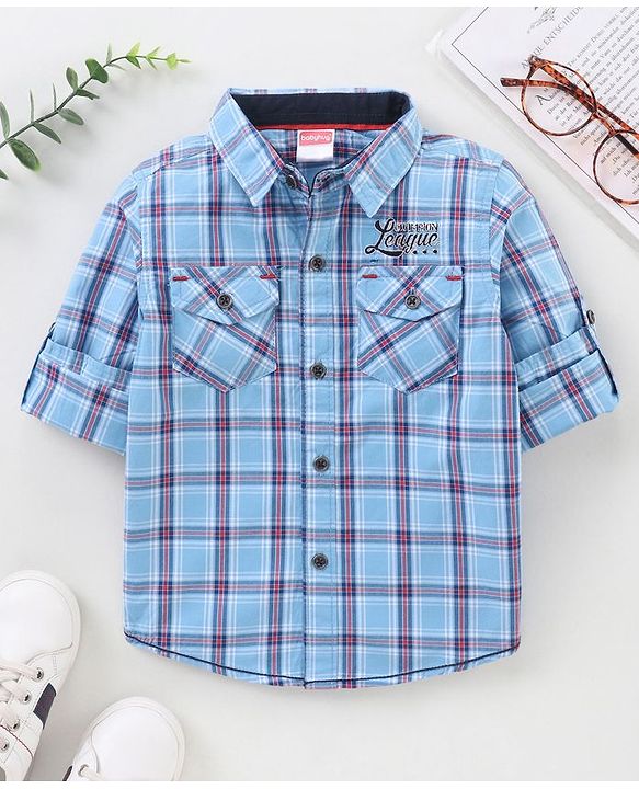 Babyhug Full Sleeves Cotton Checks Shirt - Blue