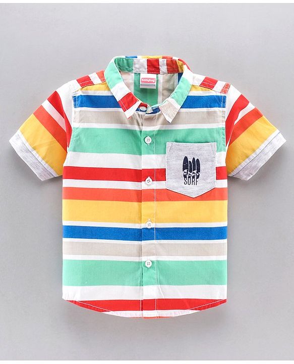 Babyhug Boys Half Sleeve One Pocket Striped Shirt - Multicolor