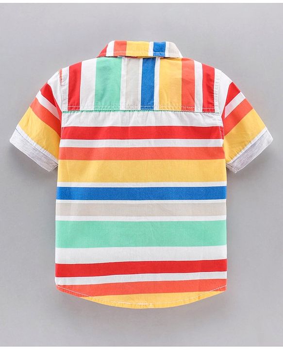 Babyhug Boys Half Sleeve One Pocket Striped Shirt - Multicolor