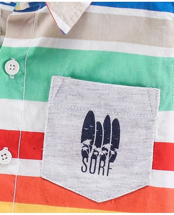 Babyhug Boys Half Sleeve One Pocket Striped Shirt - Multicolor